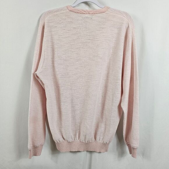 St. Croix Two Tone Texture V-Neck Sweater in Pink - Size L - Picture 7 of 10